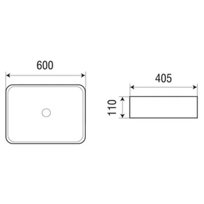 Раковина 600х405х110 накладная, белая, Azario - AZ-2174
