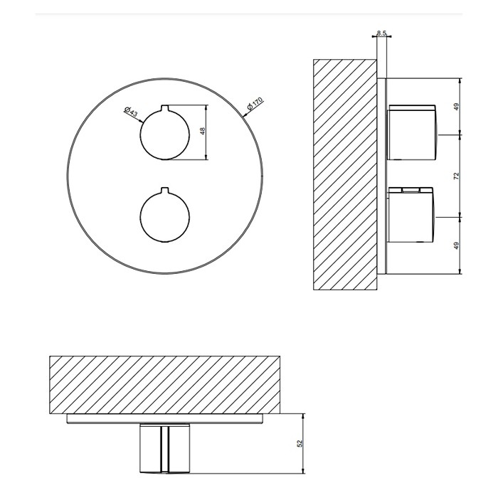 Смеситель для душа, встраиваемый, термостатический, на 1 позицию, Gessi Emporio Via tortona, black xl арт. 38776#299