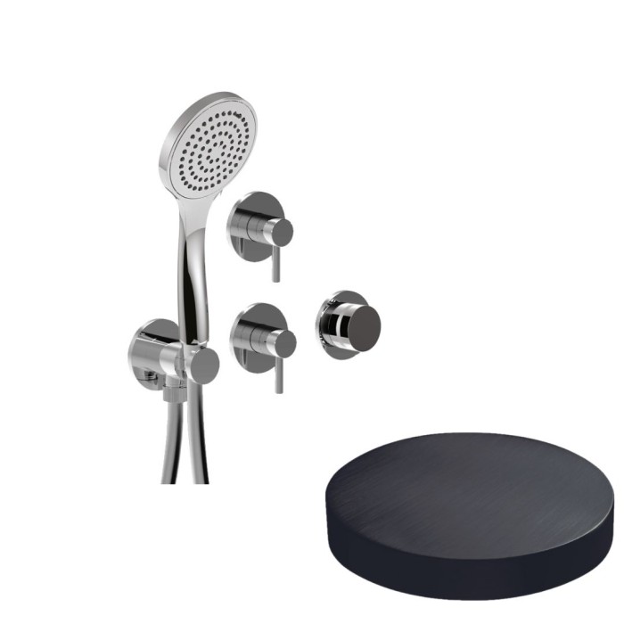 Внешняя часть встраиваемого смесителя для душа на 5 режимов, однорычажный, поворотный переключатель, ручной душ + 4 доп. вывода воды, Giulini My ring, ганметал арт. MRX5305EPCRNS