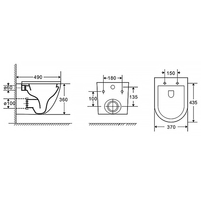 Подвесной унитаз 490х370х360 безободковый с быстросъемным сиденьем микролифт, Azario Teramo арт. AZ-0046N