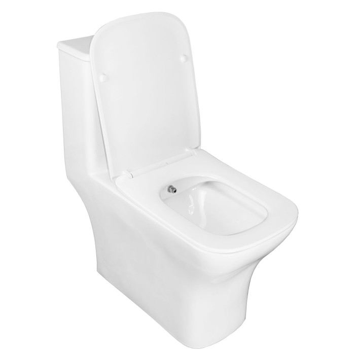 Унитаз моноблок с функцией биде 350х665х750 напольный, безободковый, горизонтальный слив, сиденье дюропласт микролифт, Azario Vetro арт. AZ-8617B