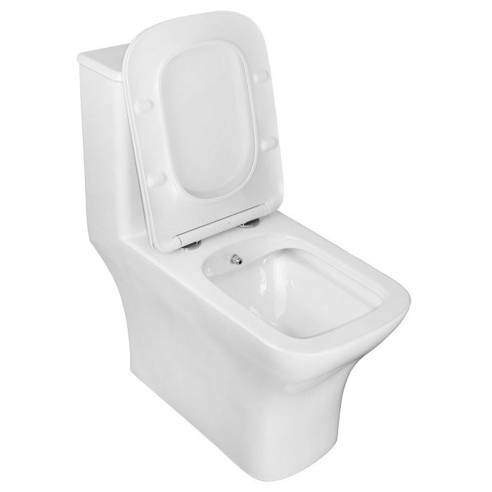 Унитаз моноблок с функцией биде 350х665х750 напольный, безободковый, горизонтальный слив, сиденье дюропласт микролифт, Azario Vetro арт. AZ-8617B