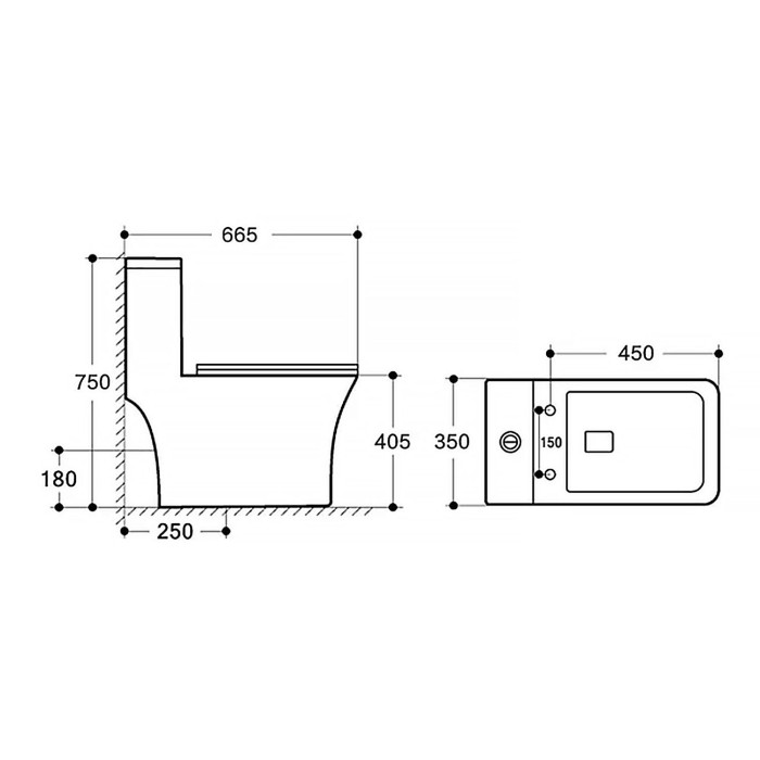 Унитаз моноблок с функцией биде 350х665х750 напольный, безободковый, горизонтальный слив, сиденье дюропласт микролифт, Azario Vetro арт. AZ-8617B