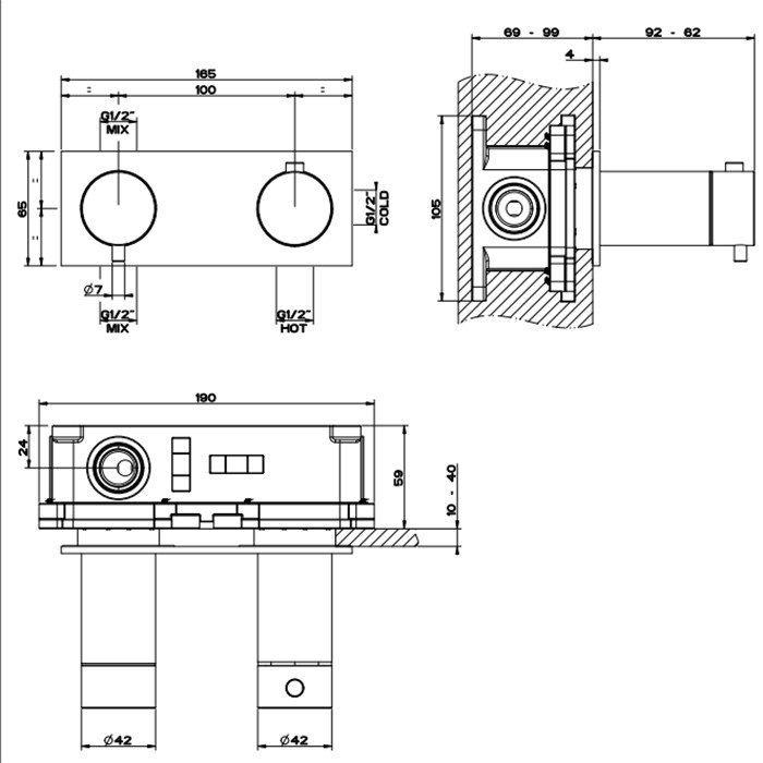 Термостатический смеситель, с подключением на 3/4”, фильтр, на 2 источника, Gessi 316, brushed black metal pvd арт. 54034#707