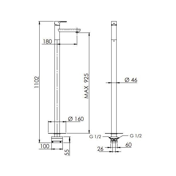 Смеситель для раковины черный матовый, Remer Energy, скрытого монтажа EY18NO
