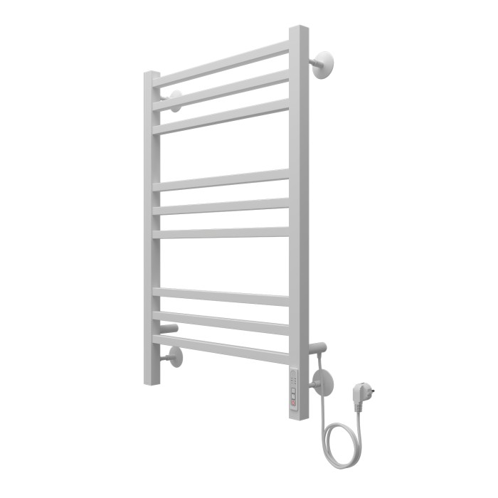Полотенцесушитель электрический 500/800 квадрат, 9 секций, диммер справа, белый, Ancona Azario - AZ71858W