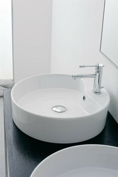 Раковина GEO R накладная с переливом с одним отверстием, цвет белый, Scarabeo Thin-line - 8029/R