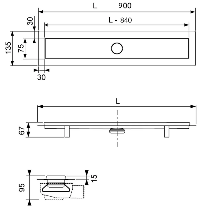 Душевой трап (лоток) TECE Linus 2 в 1 90 см, под плитку арт. 15103099