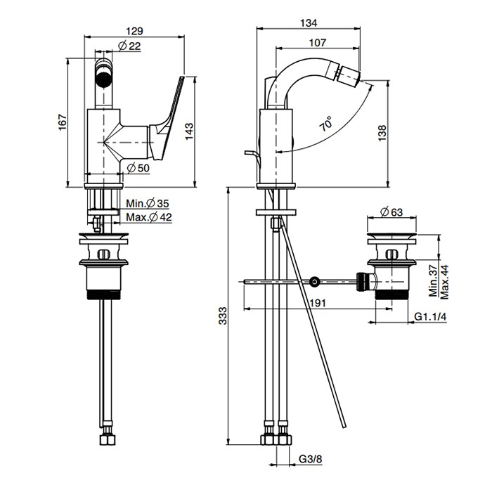 Fima Carlo Frattini Смеситель для биде, на 1 отв., с донным клапаном, Serie 4, F3782WCR цвет: хром