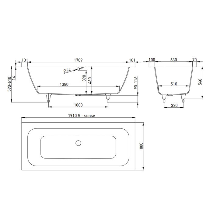 Ванна встраиваемая 190,5x80, матовая, Salini ORLANDA AXIS арт. 103221M