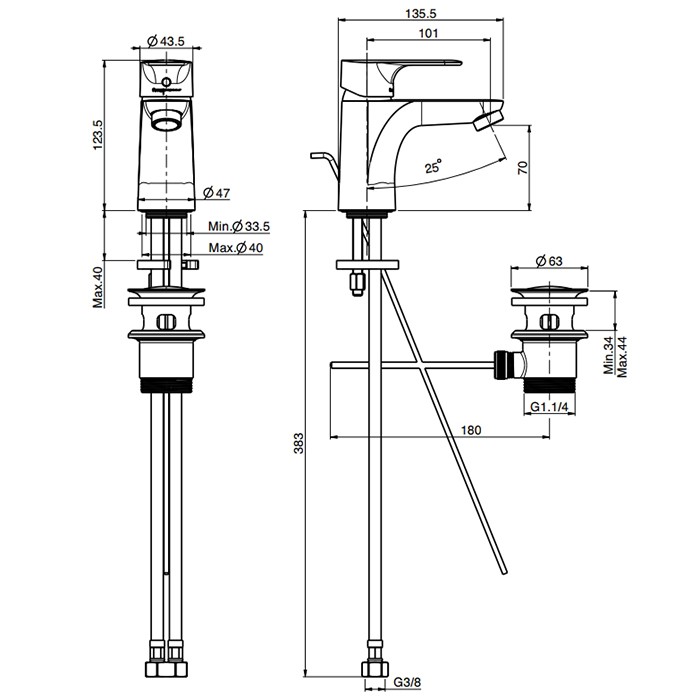 Fima Carlo Frattini Cмеситель для раковины, на 1 отв., с донным клапаном, Serie 22, F3831CR.ESL.2 цвет: хром