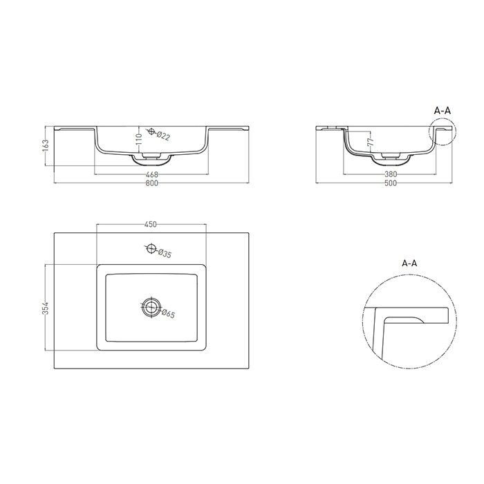 Раковина столешница 80x50, матовая, Salini ONDA арт. 1402201M