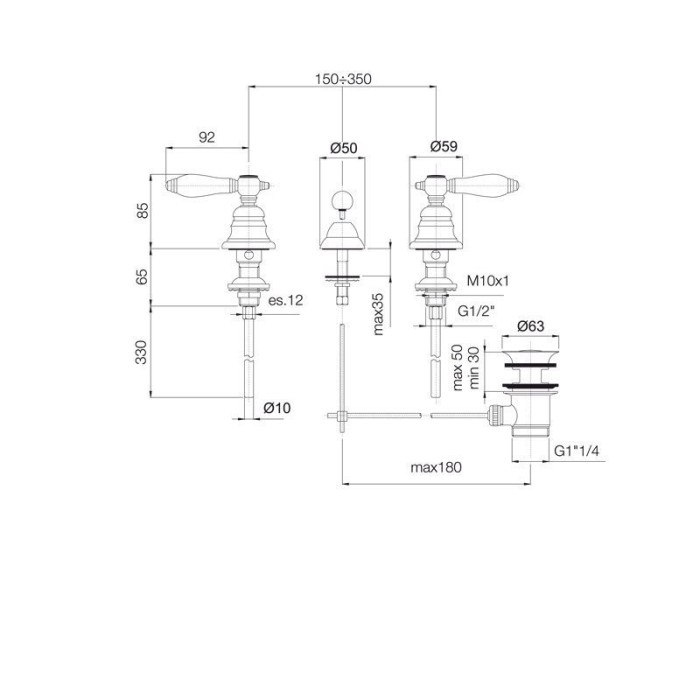 Fima Carlo Frattini Cмеситель для биде, на 3 отв., Herend, F5422CR цвет: хром