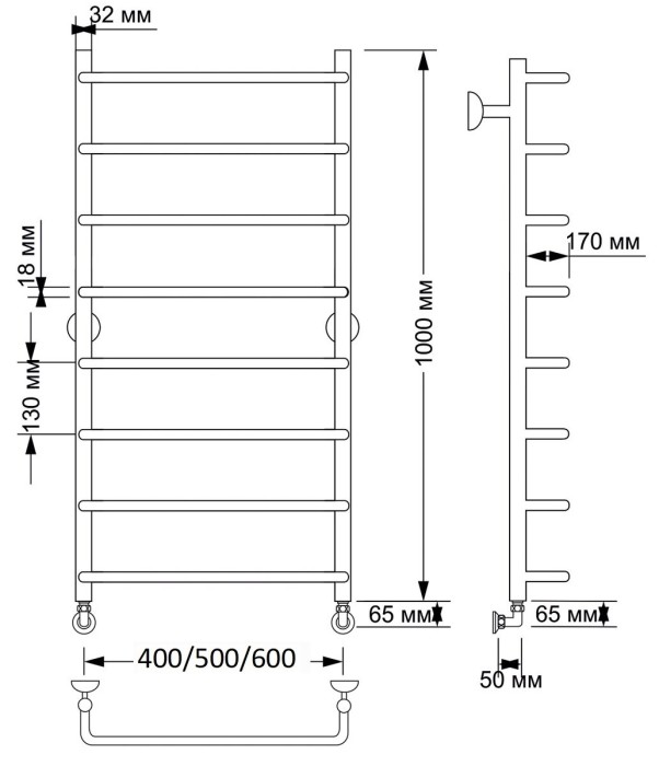 Полотенцесушитель водяной латунный  Мерида 1 (бронза) Secado арт. 4603777459802