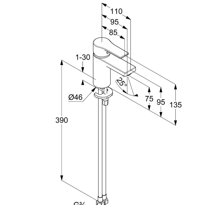 Однорычажный смеситель на умывальник 750 мм, матовый, zenta sl Kludi, черный матовый - 483893965