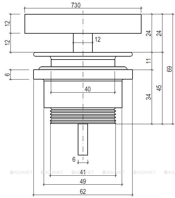 Донный клапан для раковины фиксированный, матовый, Salini арт. 16621RG
