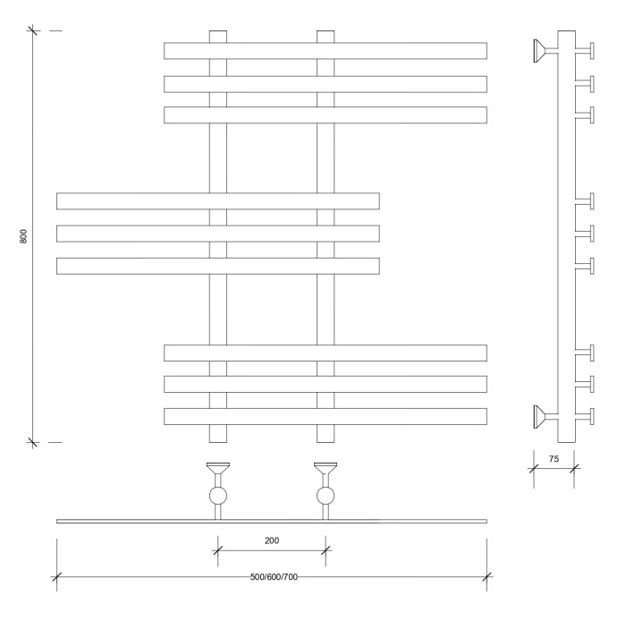 Полотенцесушитель водяной 80x20x70 Понтида 6 (черный) Secado арт. 4673739227893