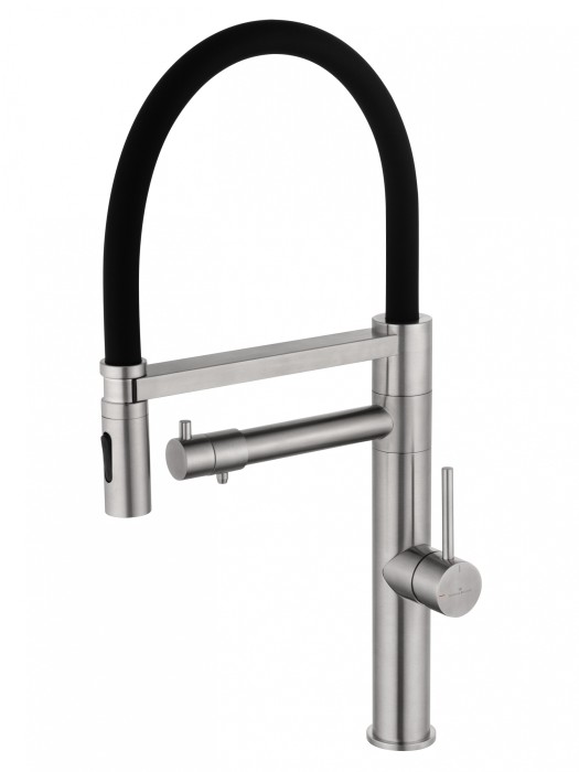 Смеситель для кухни с гибким изливом и подключением фильтра, Wonzon &amp; Woghand, WW-88458007-BN цвет: никель