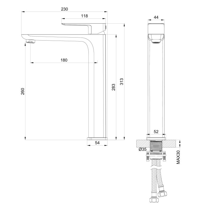 Смеситель для раковины высокий, Wonzon & Woghand Edge, WW-88239003-BG цвет: золото
