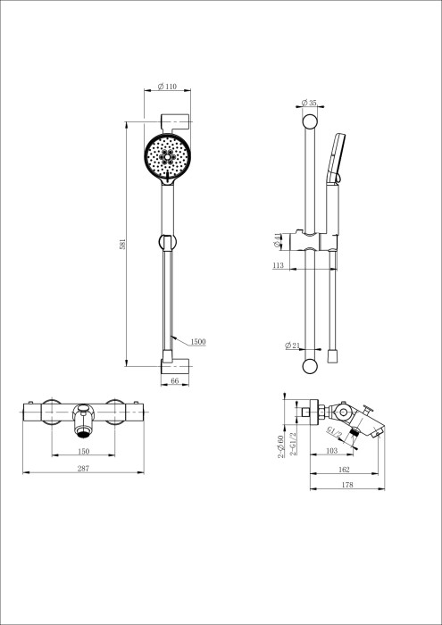 Смеситель для ванны с душем и термостатом, Wonzon & Woghand, WW-C2002-A-BGG цвет: графит