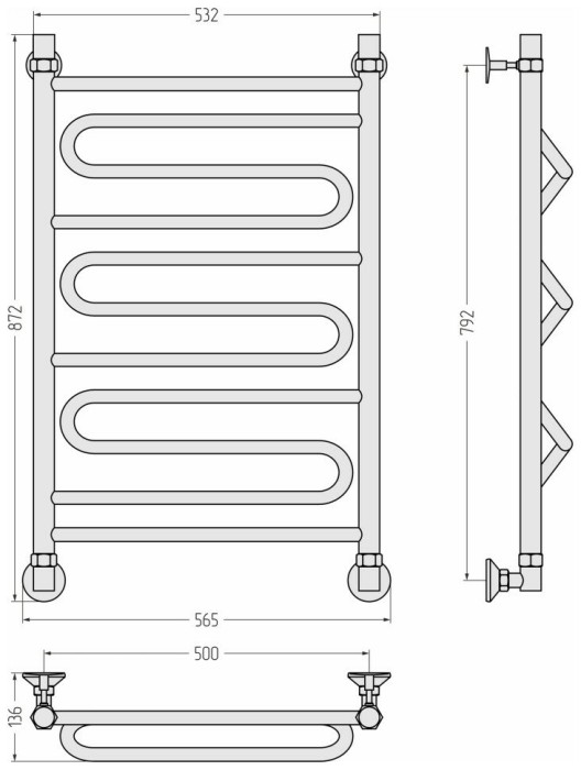 Стилье Водяной полотенцесушитель 800x500, Аксиома-30, 00663-8050 цвет: без покрытия