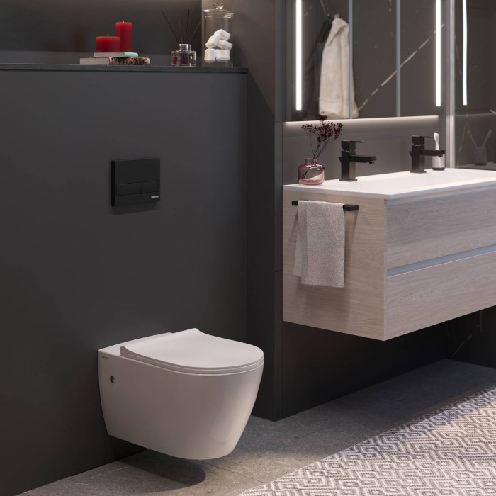 Комплект унитаза MASCON Rimless с инсталляцией NOVUM, кнопка L5, сиденье Toma Slim SO, Berges арт. 043217