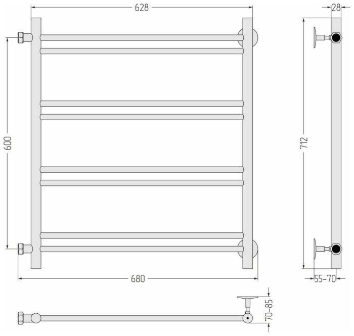 Стилье Водяной полотенцесушитель 600x600, Версия-Б1, 17611-6060 цвет: черный