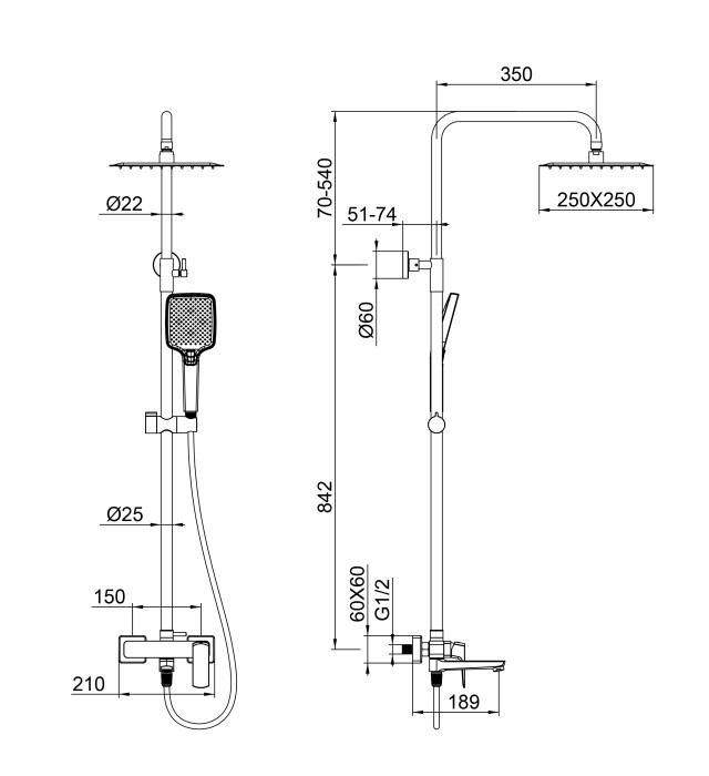 Душевая система, Wonzon & Woghand Forza, WW-739031-CR цвет: хром