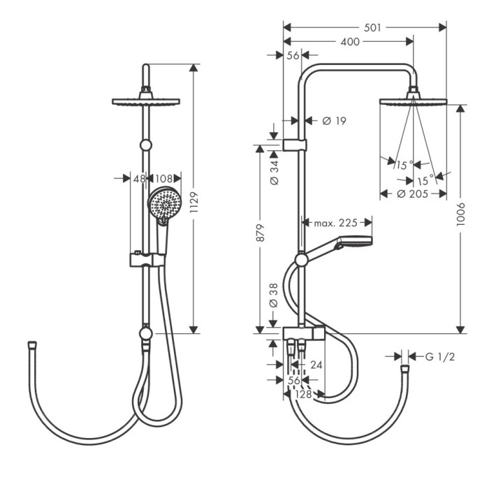 Душевая система Reno с переключателем потоков Vernis Blend Hansgrohe, хром арт. 26272000