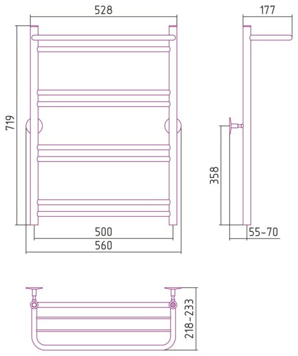 Стилье Водяной полотенцесушитель 800x500, Универсал-56, 00656-8050 цвет: без покрытия