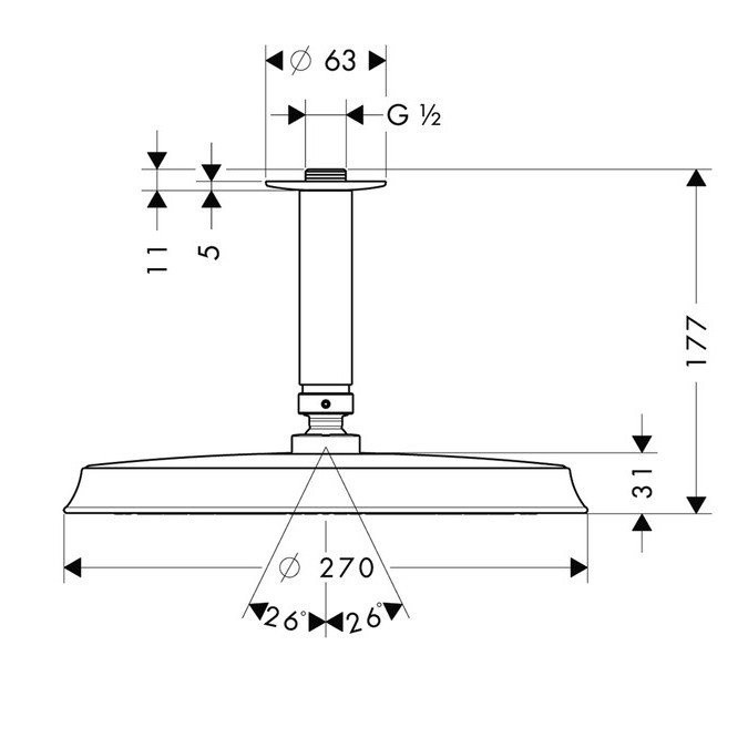 Верхний душ 270 с потолочным кронштейном хром/под Raindance Classic Hansgrohe, золото арт. 27405090