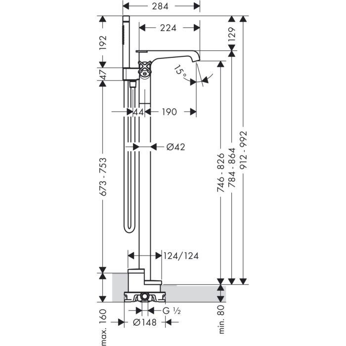 Напольный термостат для ванны Citterio E Axor, шлифованный черный хром арт. 36416340