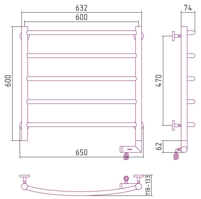 Сунержа Электрический полотенцесушитель 1000x300, Галант 2.0, 31-5201-6060 цвет: матовый чёрный
