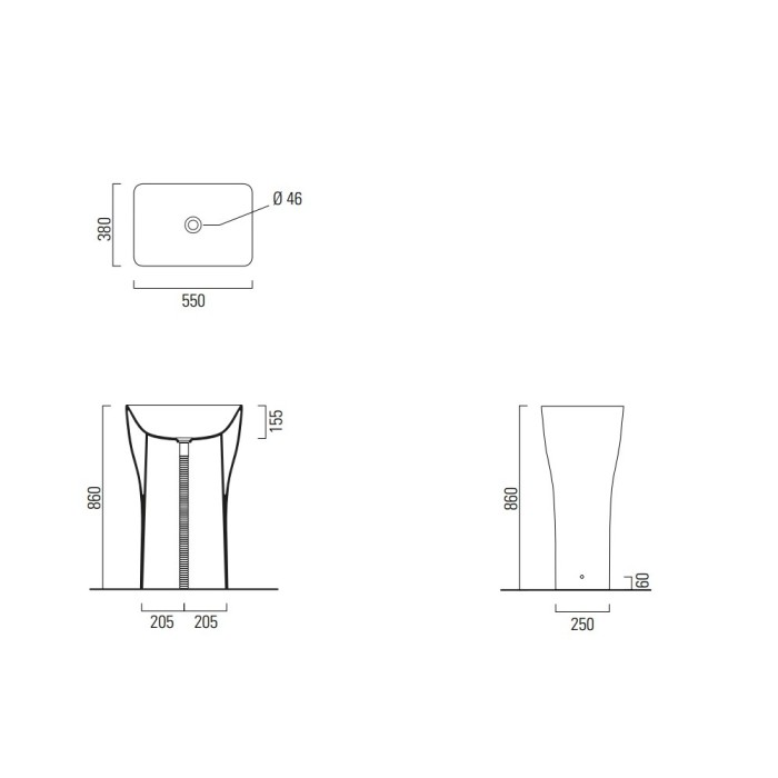 Напольная раковина 55х38х86 см, extraglaze, санфаянс, Sand GSI арт. 9056PF11