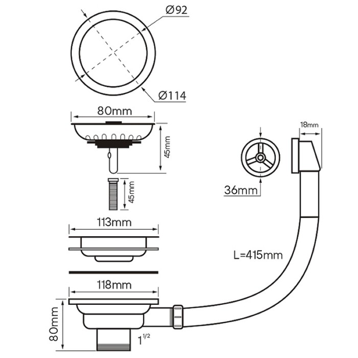Сифон KONZ, брашированное золото  Paulmark  - PM2022-BG