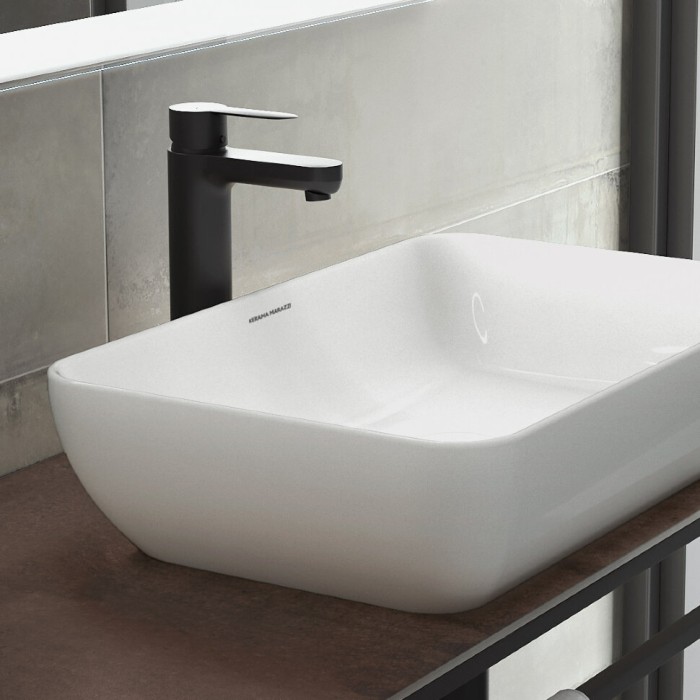 Однорычажный смеситель для раковины высокий без донного клапана, Ole Kerama Marazzi, черный - 69415KM.01.093