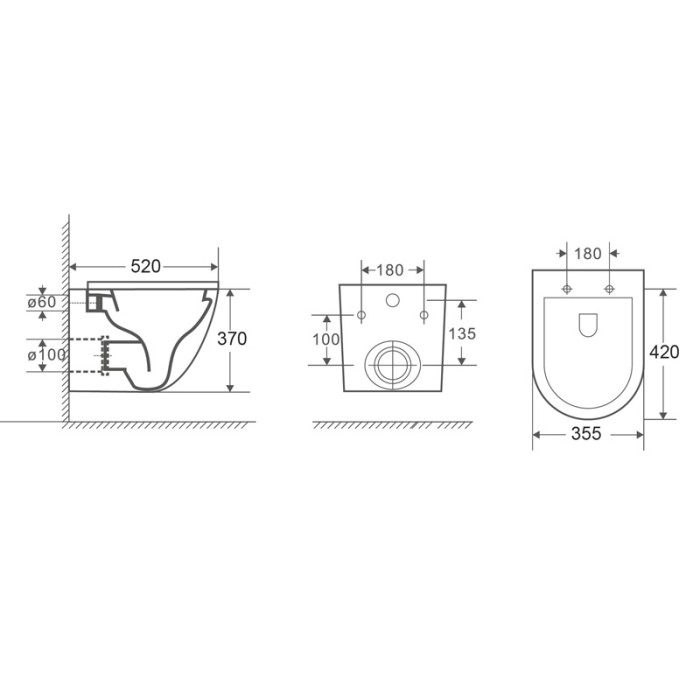 Подвесной унитаз 520х350х370 безободковый с сидением микролифт, Azario Fora арт. AZ-0067