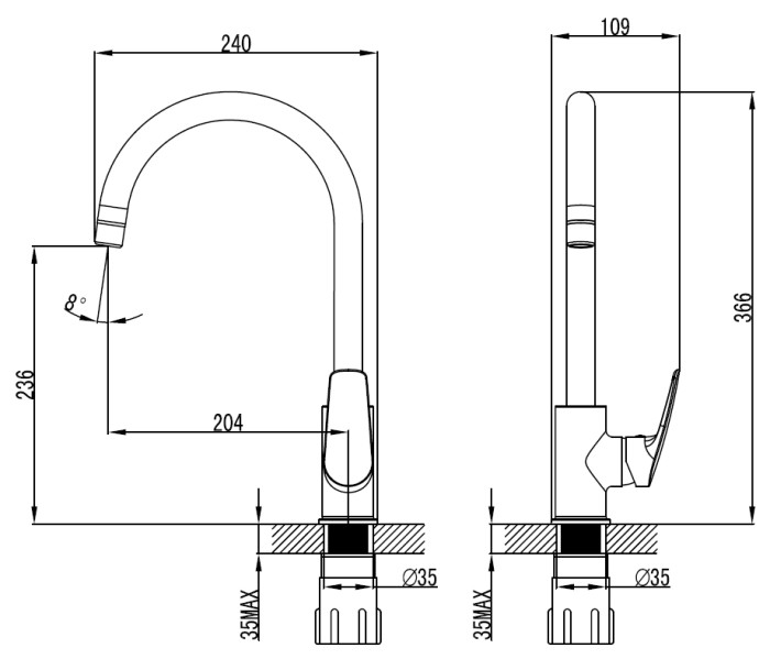 Смеситель для кухонной мойки, керамический картридж, хром, Azario TAVIRA арт. AZ-WKE56411C-X63