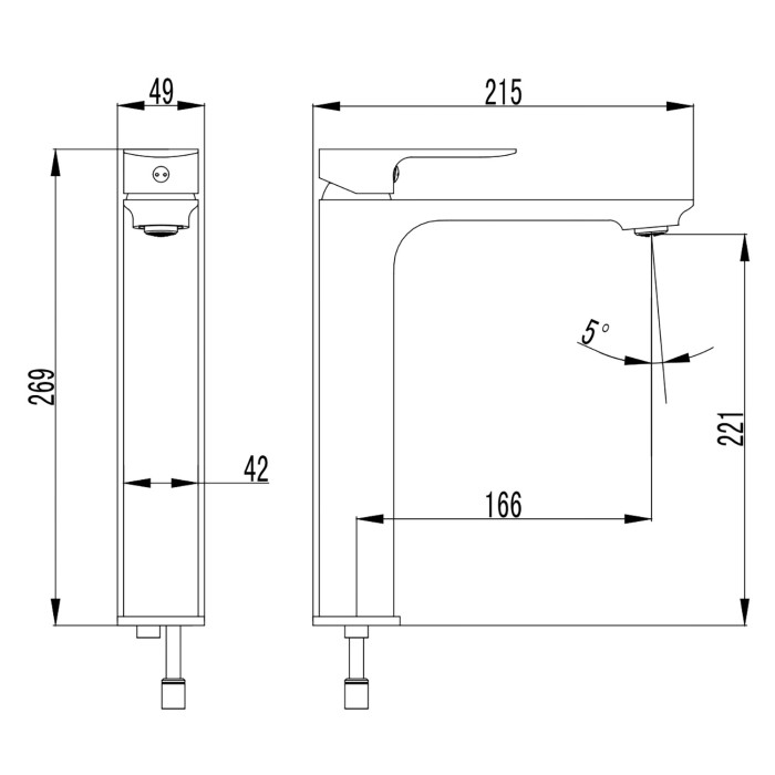 Смеситель для раковины-чаши, высокий, керамический картридж, без донного клапана, хром, Azario ASHER арт. AZ-VNN168R11C