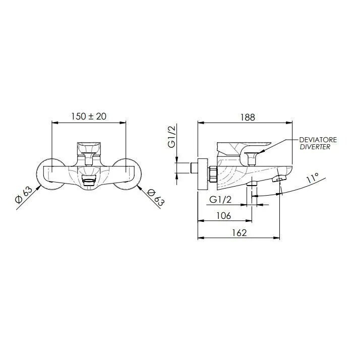 Смеситель для ванны никель матовый, Remer Infinity, внешнего монтажа I05NPO