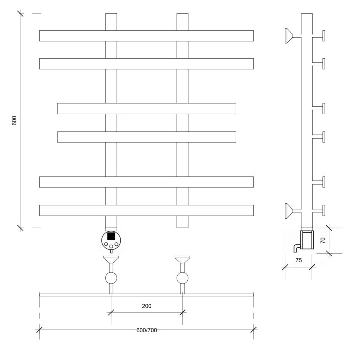 Полотенцесушитель электрический 60x20x60 Понтида 2 Secado арт. 4673739240076