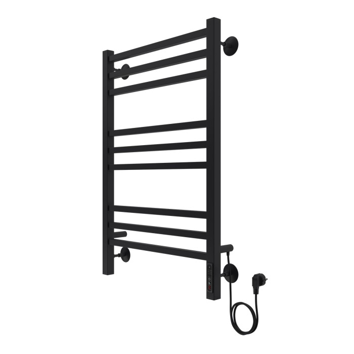 Полотенцесушитель электрический 500/800 квадрат, 9 секций, диммер справа, черный, Ancona Azario - AZ71858B