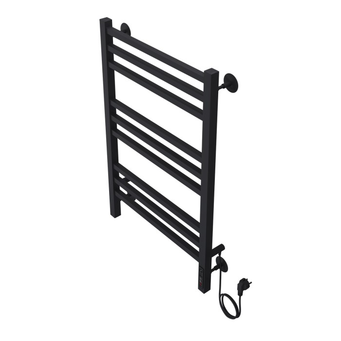 Полотенцесушитель электрический 500/800 квадрат, 9 секций, диммер справа, черный, Ancona Azario - AZ71858B
