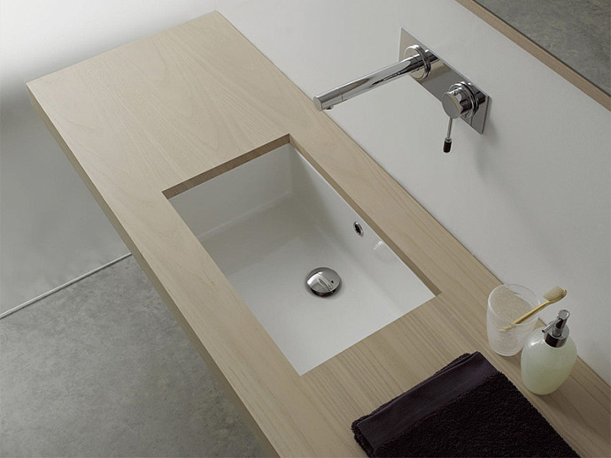 Раковина встраиваемая снизу с переливом без отверстий, цвет белый, Scarabeo Gaia - 8091