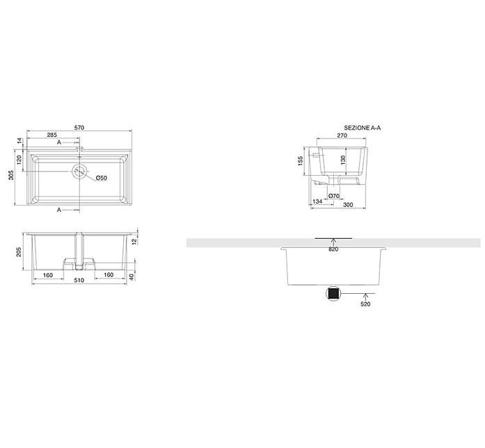 Раковина встраиваемая снизу с переливом без отверстий, цвет белый, Scarabeo Gaia - 8091