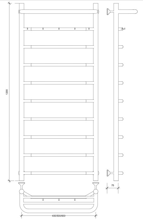 Полотенцесушитель водяной 120x50 Агата 1 КСП (хром) Secado арт. 4603759405247