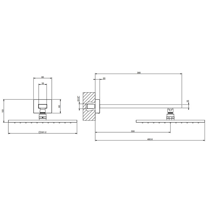 Верхний душ 30х30см., подвесной, Gessi Rettangolo, gold pvd арт. 15185#246