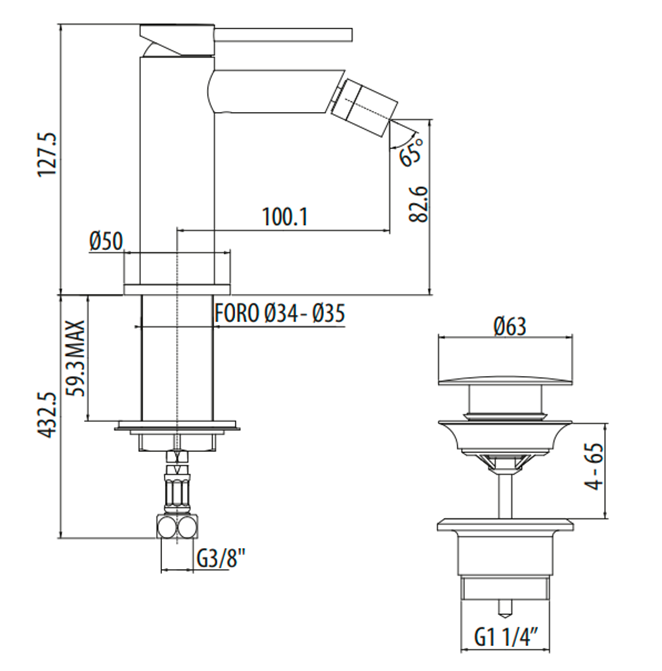 Смеситель для биде Gattoni Circle One с донным клапаном, цвет черный матовый арт. 9050/90NO