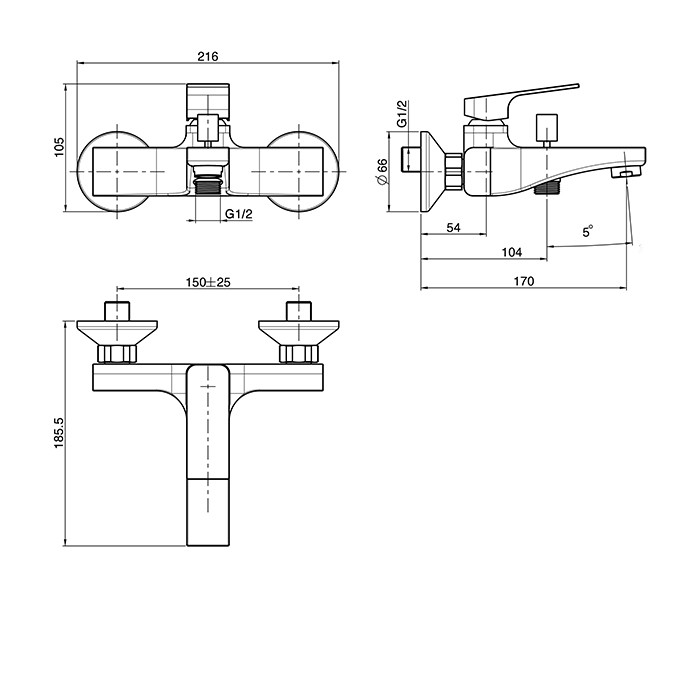 Fima Carlo Frattini Смеситель для ванной, настенный, без душ. комплекта, излив 170мм, Fit, F3384/1CR цвет: хром