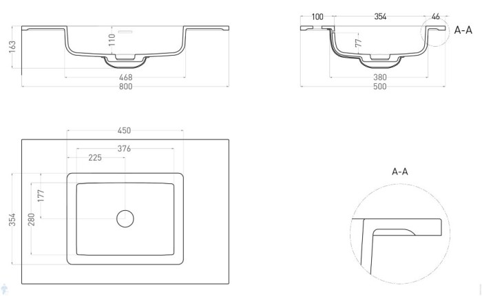 Раковина столешница 80x50, матовая, Salini ONDA арт. 1402201MRF